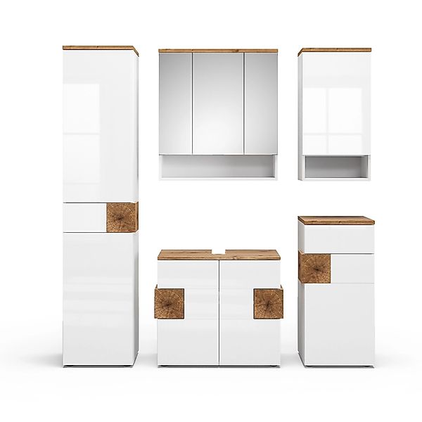 Vicco Badmöbel-Set Eden, Weiß Hochglanz/Artisan-Eiche, 5 günstig online kaufen