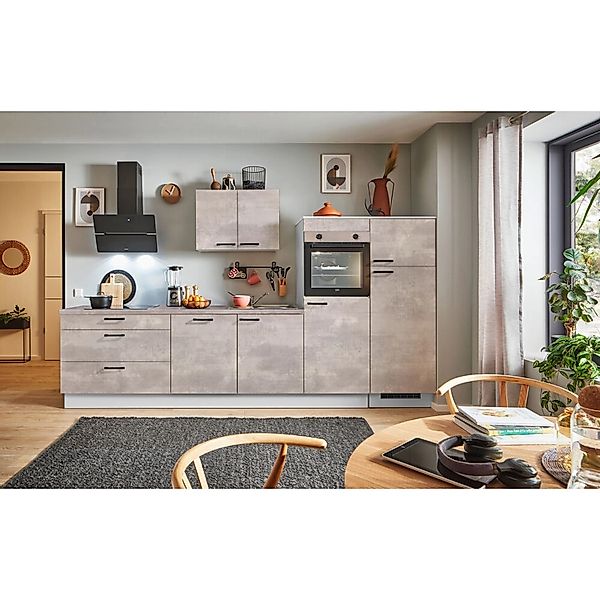 pino Küchenzeile 320 cm Beton Perlgrau Anschlag rechts 2 Geräteschränke günstig online kaufen
