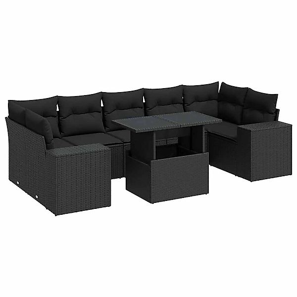 vidaXL 8-Tlg Garten-Sofagarnitur mit Kissen Schwarz Poly Rattan 3326756 günstig online kaufen