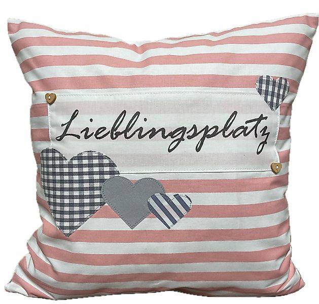 Ammerkind Dekokissen Landhausstil Kissenbezug *Lieblingsplatz* rosa/weiß/gr günstig online kaufen