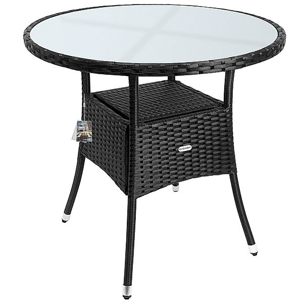 Casaria Gartentisch, Polyrattan Rund Glas Höhenverstellbar günstig online kaufen