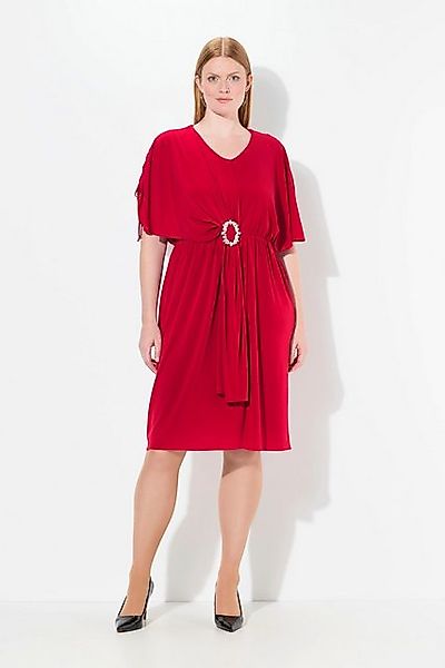 Ulla Popken Cocktailkleid Midikleid drapiert Oversized V-Ausschnitt Halbarm günstig online kaufen