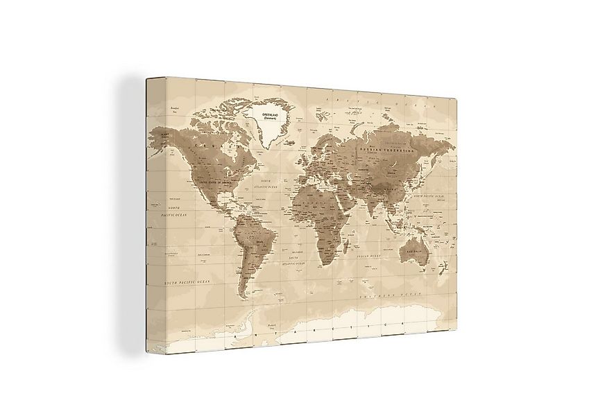 OneMillionCanvasses® Leinwandbild Weltkarte - Vintage - Braun, Fotodruck (1 günstig online kaufen