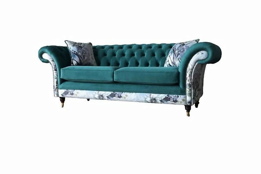 JVmoebel Sofa Modernes Chesterfield Türkis Sofa Designer Couch Holzgestell günstig online kaufen