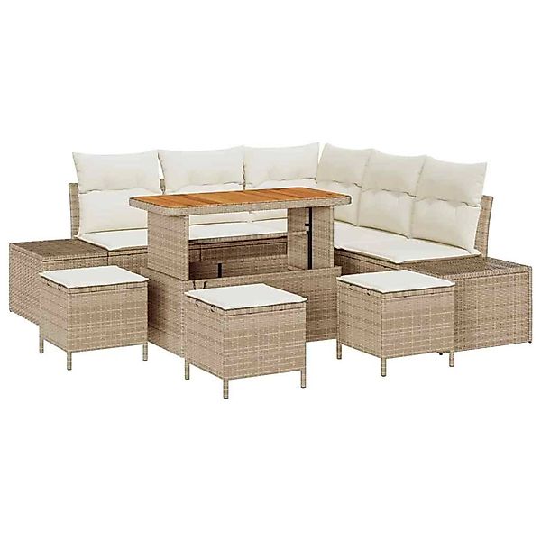 vidaXL Garten-Sofa-Set mit Kissen 9-Tlg Beige Poly Rattan 3362791 günstig online kaufen