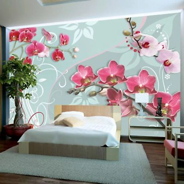 artgeist Fototapete Pink orchids - variation II mehrfarbig Gr. 350 x 245 günstig online kaufen