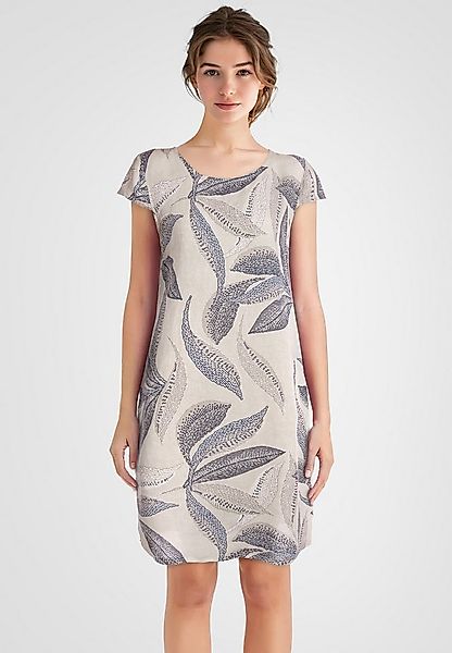 PEKIVESSA Sommerkleid Leinenkleid knielang kurzarm mit Blattmuster günstig online kaufen