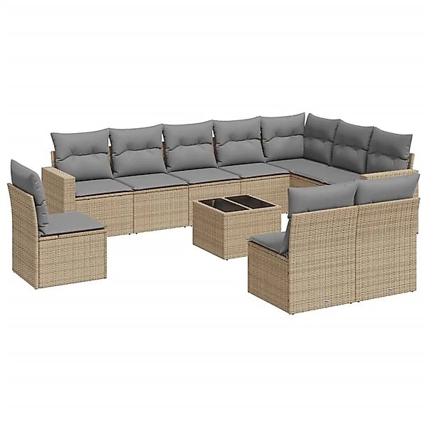 vidaXL 11-Tlg Garten-Sofagarnitur mit Kissen Beige Poly Rattan 3251456 günstig online kaufen