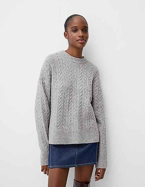 Bershka Oversize-Pullover Mit Flechtmuster Damen Xs Grau günstig online kaufen