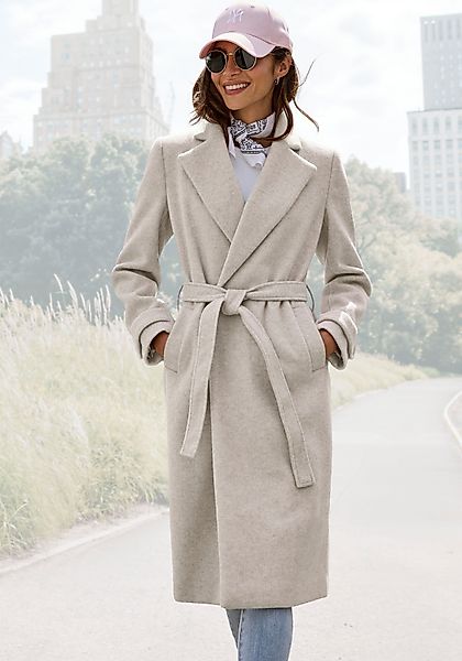 LASCANA Langmantel, (mit Bindegürtel), mit Reverskragen, eleganter Damenman günstig online kaufen
