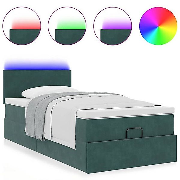 vidaXL Bett Ottomane Bett mit Matratze & LEDs Dunkelgrün 80x200 cm Samt günstig online kaufen