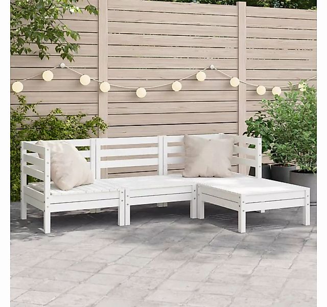 vidaXL Loungesofa Gartensofa 3-Sitzer mit Hocker Weiß Massivholz Kiefer, 1 günstig online kaufen