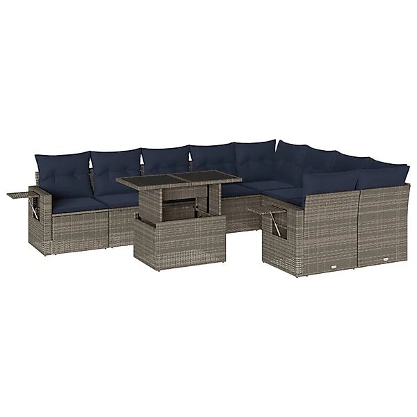 vidaXL 10-Tlg Gartensofa-Set mit Kissen Grau Polyrattan 3268131 günstig online kaufen