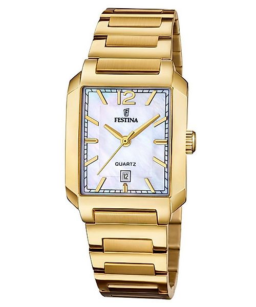Festina Quarzuhr Damenuhr Quarz Rechteckig Goldfarben/Perlmutt günstig online kaufen