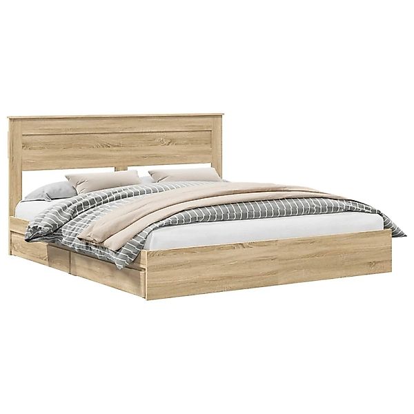 vidaXL Stauraumbett Sonoma-Eiche 200 x 200 cm Holzwerkstoff 3409889 günstig online kaufen