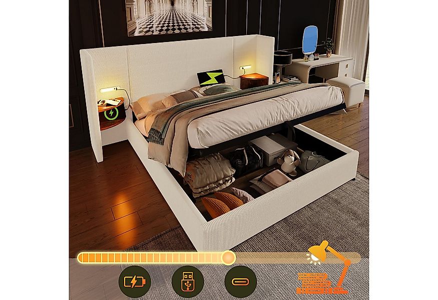 STILVORA Polsterbett Bettgestell 160×200 Doppelbett mit Nachttisch,Leselamp günstig online kaufen
