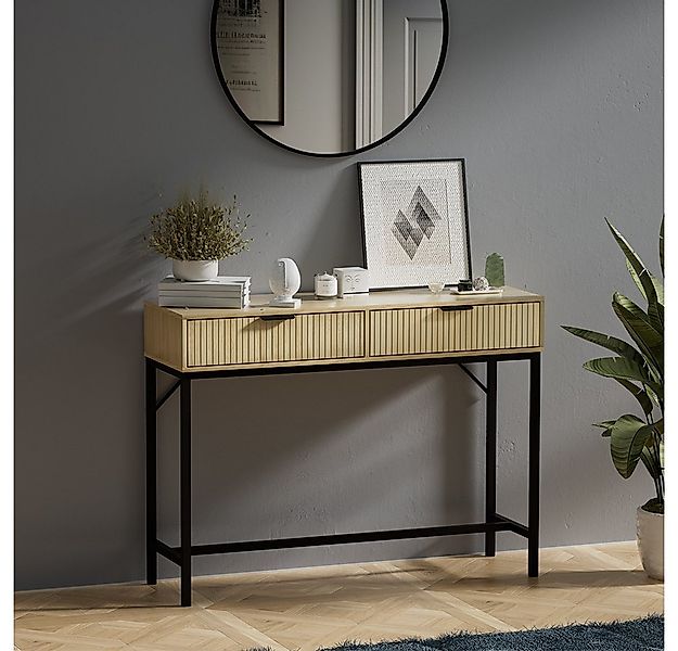 Vicco Konsolentisch Lennox, Eiche/Schwarz, 100 x 75 cm mit 2 Schubladen günstig online kaufen