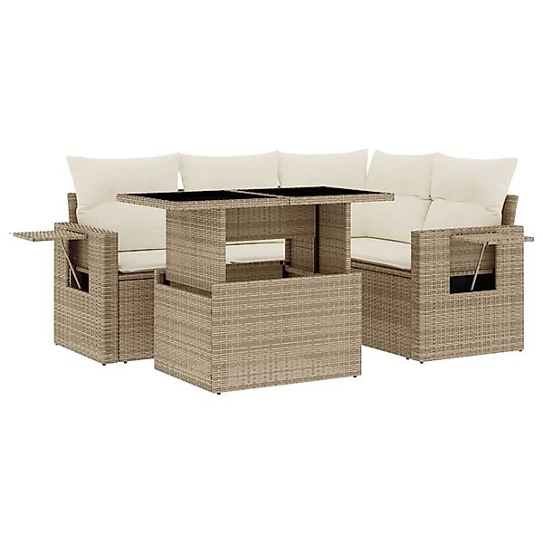 vidaXL 5-Tlg Garten-Sofagarnitur mit Kissen Beige Poly Rattan 3267878 günstig online kaufen