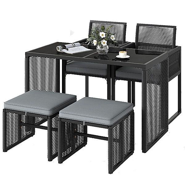 COSTWAY Garten-Essgruppe, (5-tlg), Rattan Gartenlounge Set, günstig online kaufen