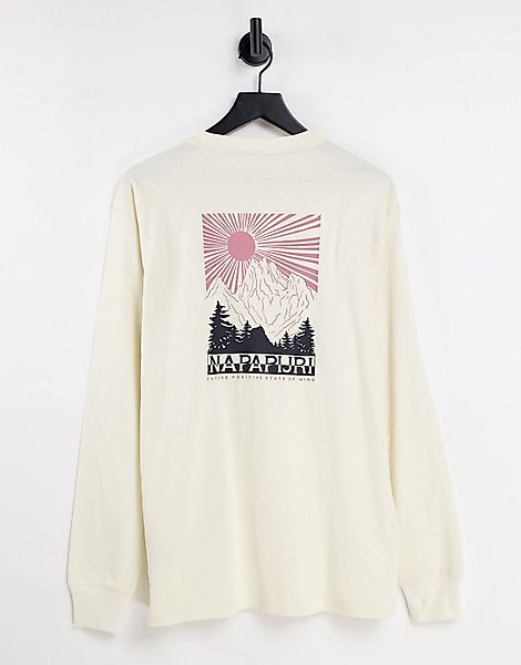 Napapijri – Latemar – Langärmliges Shirt in Cremeweiß mit Print am Rücken günstig online kaufen