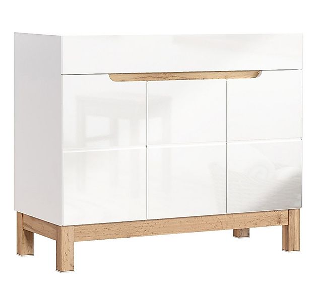 Lomadox Waschbeckenschrank SOLNA-56 weiß mit Wotaneiche 100x85x46cm günstig online kaufen