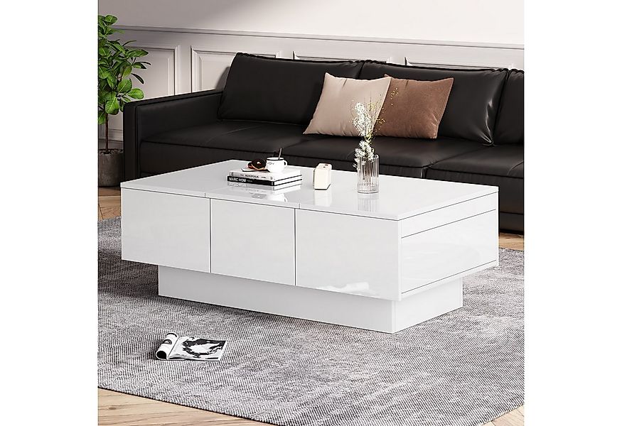 REDOM Couchtisch Weiß Hochglanz Stauraumtisch (Beistelltisch, Wohnzimmertis günstig online kaufen