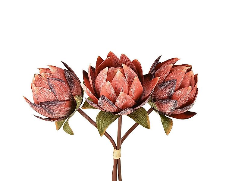 Kunstblume Deko Protea Kunstblumen Rotorange 34cm 3St für exotische Deko, V günstig online kaufen