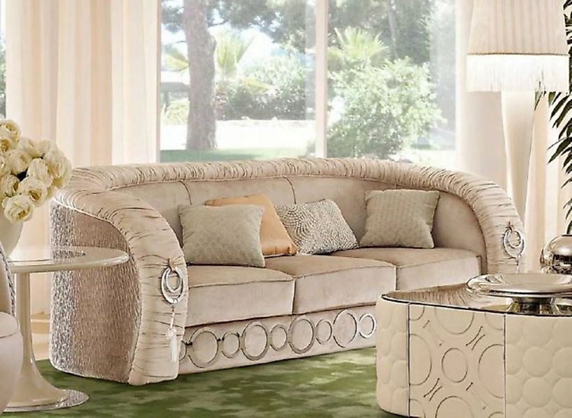 Casa Padrino Sofa Luxus Sofa mit Metall Ornamenten Beige / Silber 260 x 103 günstig online kaufen