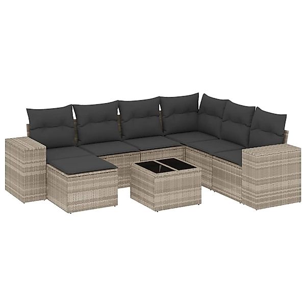 vidaXL 8-Tlg Garten-Sofagarnitur mit Kissen Hellgrau Poly Rattan 3255249 günstig online kaufen
