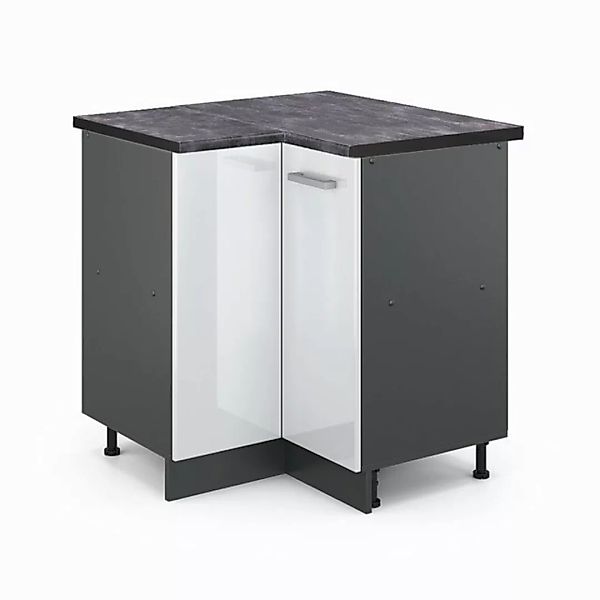 Vicco Eckunterschrank R-Line, Weiß Hochglanz/Anthrazit, 75.6 cm, AP Anthraz günstig online kaufen