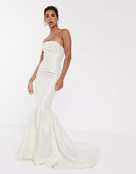 ASOS EDITION – Trägerloses Hochzeitskleid mit ausgestelltem Saum-Weiß günstig online kaufen