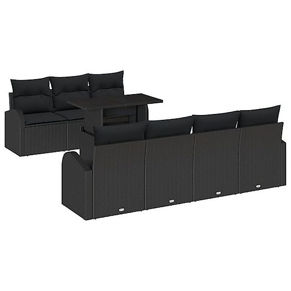 vidaXL Loungesofa 8-tlg. Garten-Sofagarnitur mit Kissen Schwarz Poly Rattan günstig online kaufen