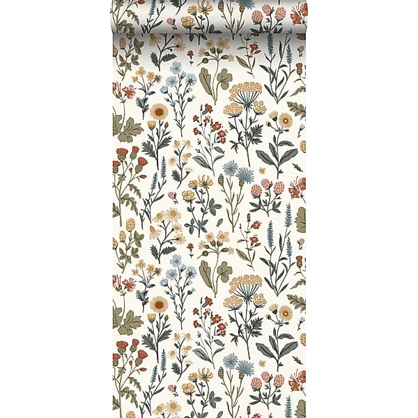 Sanders & Sanders Tapete Feldblumen Ockergelb Grün Blau und Terrakotta 50 x günstig online kaufen