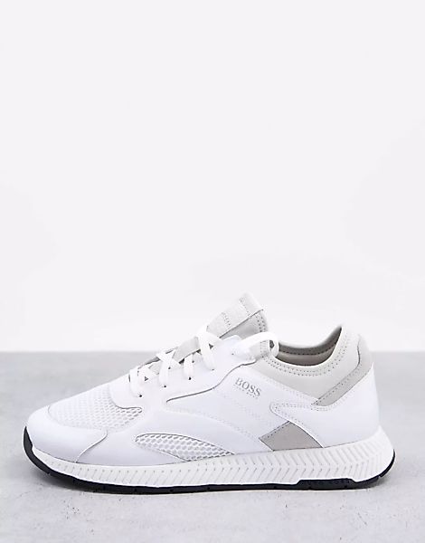 BOSS – Titanium Runn – Leder-Sneaker in Weiß mit leichter Sohle günstig online kaufen