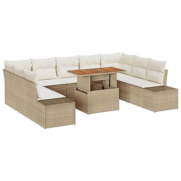 vidaXL Loungesofa 10-teiliges Garten-Sofa-Set mit Kissen Beige Poly-Rattan, günstig online kaufen
