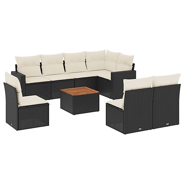 vidaXL 9-Tlg Garten-Sofagarnitur mit Kissen Schwarz Poly Rattan 3256490 günstig online kaufen