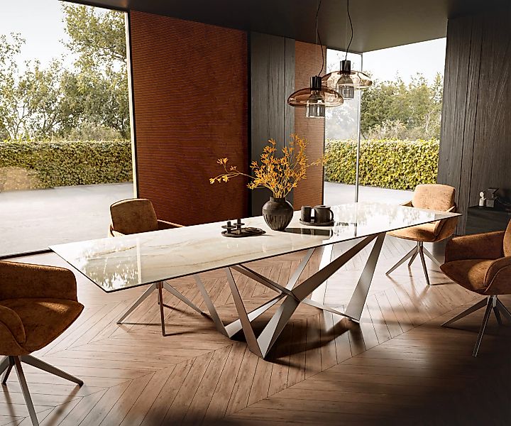 Esstisch Edge 300x100 Keramik Laminam® Onice Oro ?Spider Flachstahl Edelsta günstig online kaufen