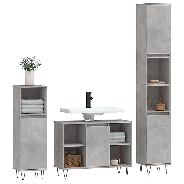 vidaXL Badezimmer-Set 3-tlg. Badmöbel-Set Betongrau Holzwerkstoff, günstig online kaufen
