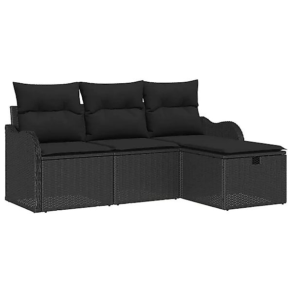 vidaXL 4-Teiliges Garten-Sofa-Set mit Kissen Schwarzes Poly Rattan 3360284 günstig online kaufen