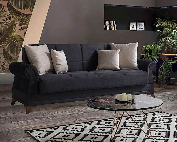 JVmoebel Sofa Luxus Sofa 3 Sitzer Textil Sofa Schwarz Design Möbel 3er Pols günstig online kaufen