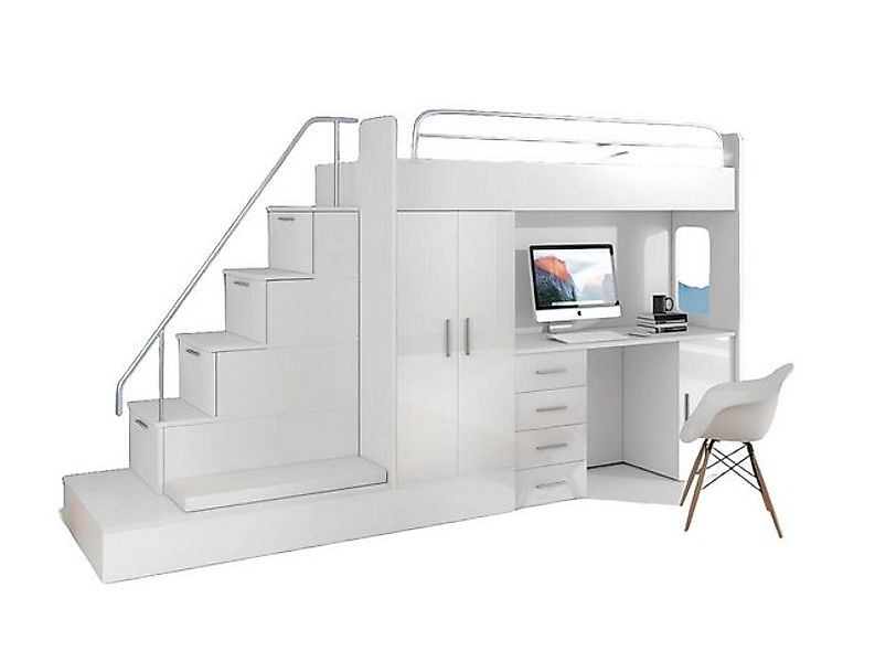 JVmoebel Hochbett Weiß Kinder Etagenbett Doppelstockbett Bett Hochglanz 2 x günstig online kaufen