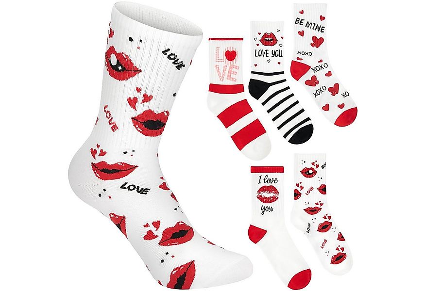 BRUBAKER Socken Weiße Tennissocken mit Roten Herzen - I Love You & Be Mine günstig online kaufen