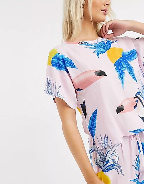 ASOS DESIGN – Mix & Match – Schlafanzugshirt aus 100% Model mit Tukan-Print günstig online kaufen