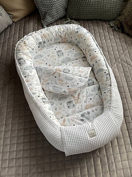 Loolay Bettnestchen Weiß WAFFELPIQUE/ HASE Beige Babynest Babyaustattung Ne günstig online kaufen