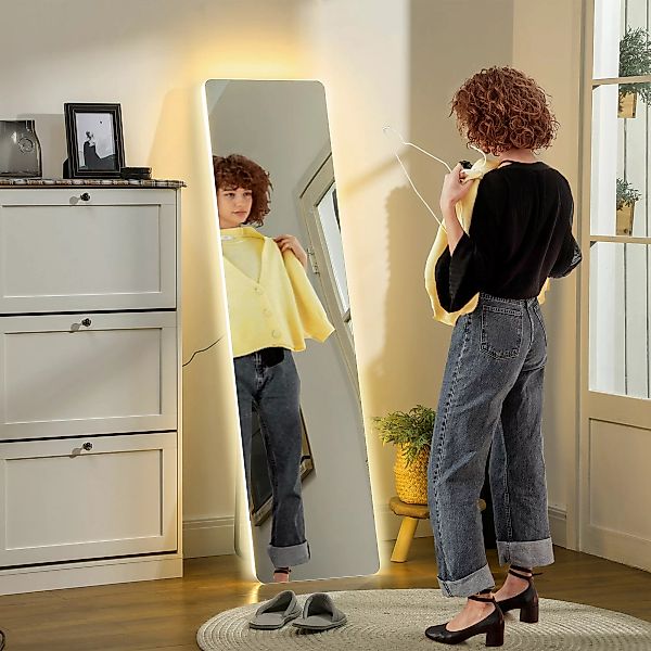 HOMCOM Ganzkörperspiegel, 150 x 40 cm Standspiegel mit LED-Beleuchtung, 3 L günstig online kaufen