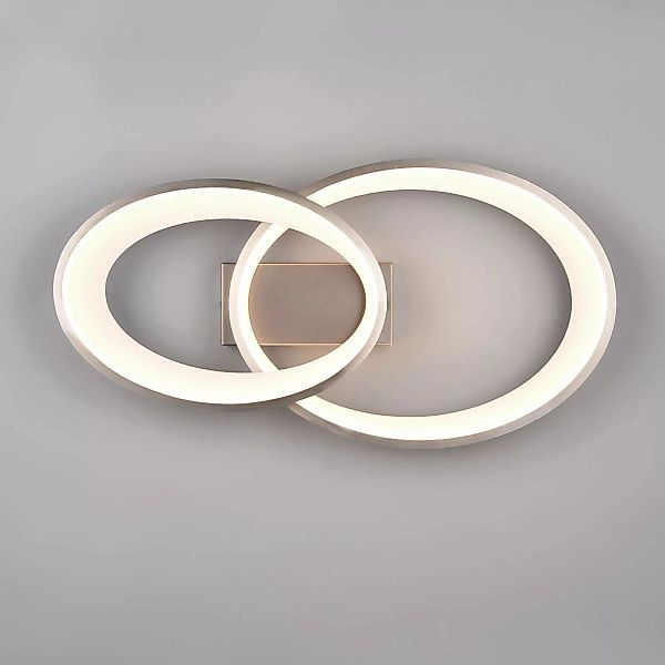 LED-Deckenleuchte Malaga mit 2 Ringen, nickel matt günstig online kaufen