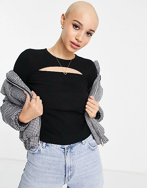 Brave Soul – Pullover in Schwarz mit Zierausschnitt günstig online kaufen