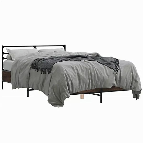 vidaXL Bett, Bettgestell Braun Eichen-Optik 120x190 cm Holzwerkstoff Metall günstig online kaufen