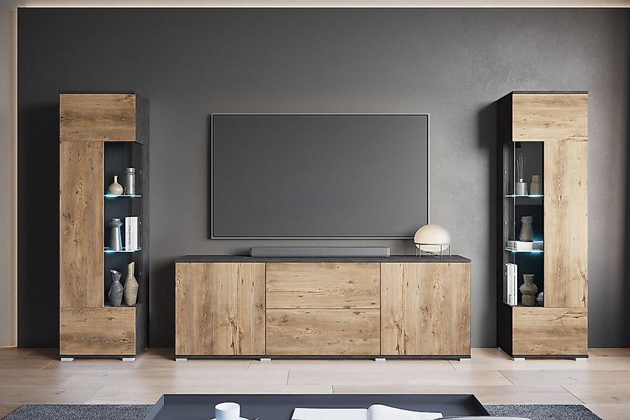 INOSIGN Wohnwand KENIA, (Komplett-Set, 3-St), Vitrinen mit Eckverglasung, h günstig online kaufen