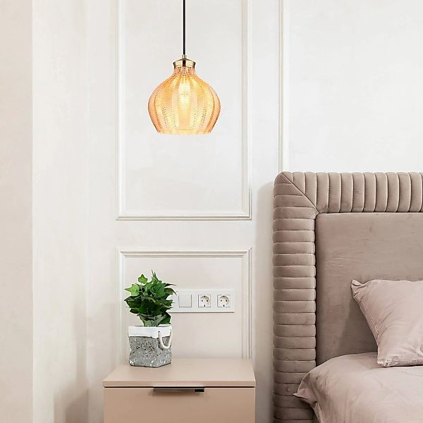 Hängelampe Jessica, Ø 22 cm, amberfarben, Glas günstig online kaufen